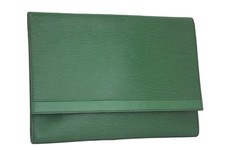Auth LOUIS VUITTON Pochette Clutch Green Clutch Leather Bag Secondary Bag France