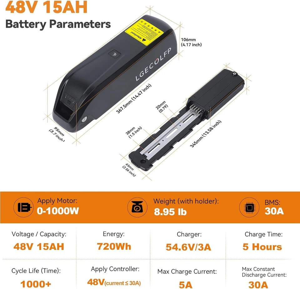 Batería 48V Ebike Hailong 15Ah para Bicicleta Eléctrica Scooter Batería Li-ion 30A BMS Foto 3 de 4