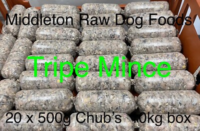 Frozen Minced Green Tripe 20x500g Chubs 10KG (22lbs) for dogs BARF