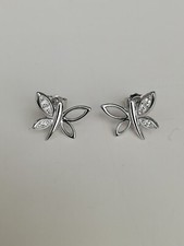 .925 Solid Silver Butterfly Cubic Zirconia Stud Earrings New.