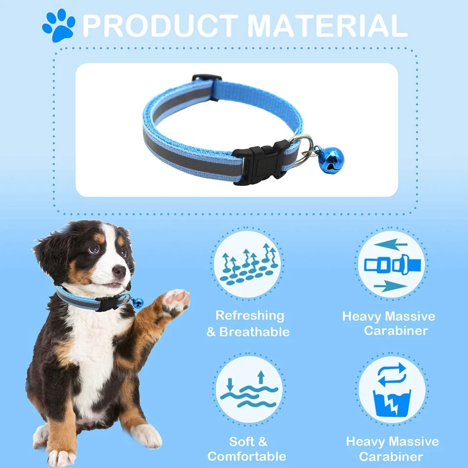 5PCS Reflective Nylon Collar With Bell Cat kitten Small Dog Puppy Pet Adjustable - Image 3 of 4