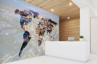 3D City Night A690 World Map Wallpaper Wall Mural Removable Self-adhesive Amy