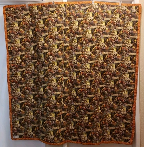 Native American Scenes Handmade Quilt w/ Buffalo Nickel Back 62"x62" Square - Picture 9 of 12
