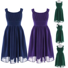 Kids Girls Gowns Pleated Dress Evening Skirt Sleeveless Graduation Party Stage