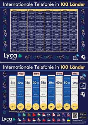 Lyca-Mobile Prepaid Nur Simkarte Internationale Telefonieren 100Länder ✔Günstige