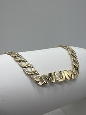 Solid 9ct Yellow Gold MUM Bracelet - 7mm Wide - 7.5 Inches - Full UK Hallmark