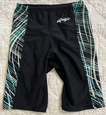 Boys Dolfin Spliced Jammer Swim Shorts, Size 22, Black / Aqua / White