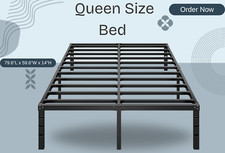 Queen Metal Bed Frame, Black, 14 Inch Tall Platform with Strong Slats