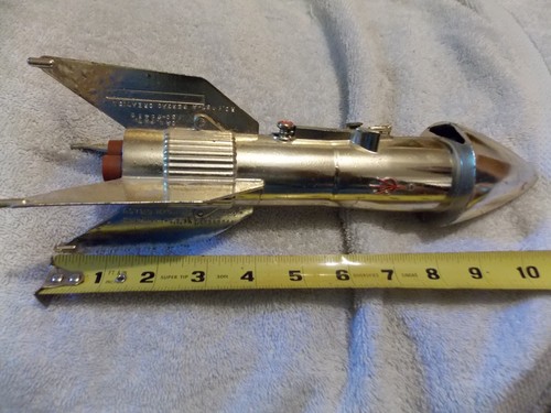 Vintage ASTRO MFG. Rocket Ship Metal Bank BERZAC CREATION Chrome Metal No Key - Picture 6 of 6