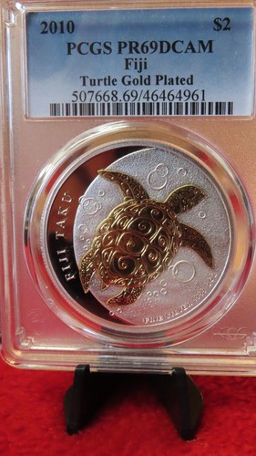 2010 Fiji Taku Turtle ⭐RARE Gold Plated .999 1oz Silver⭐ PCGS PR69 - Picture 6 of 10