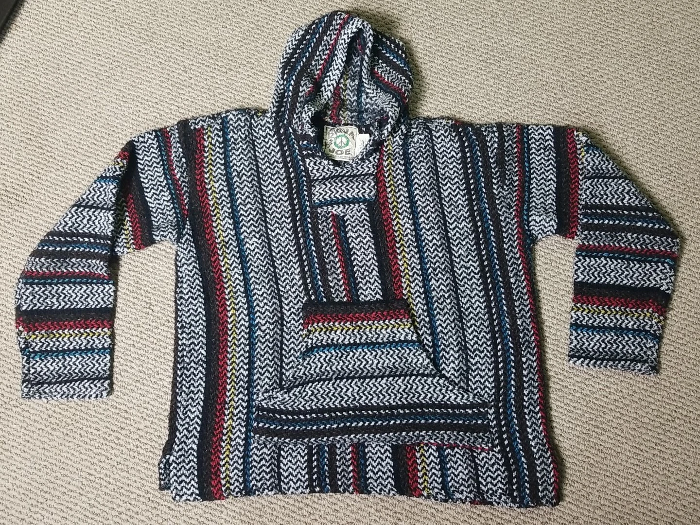 BAJA JOE Poncho Jacket Rug Pullover Hoodie Sweatshirt | Multicolor | Size Large