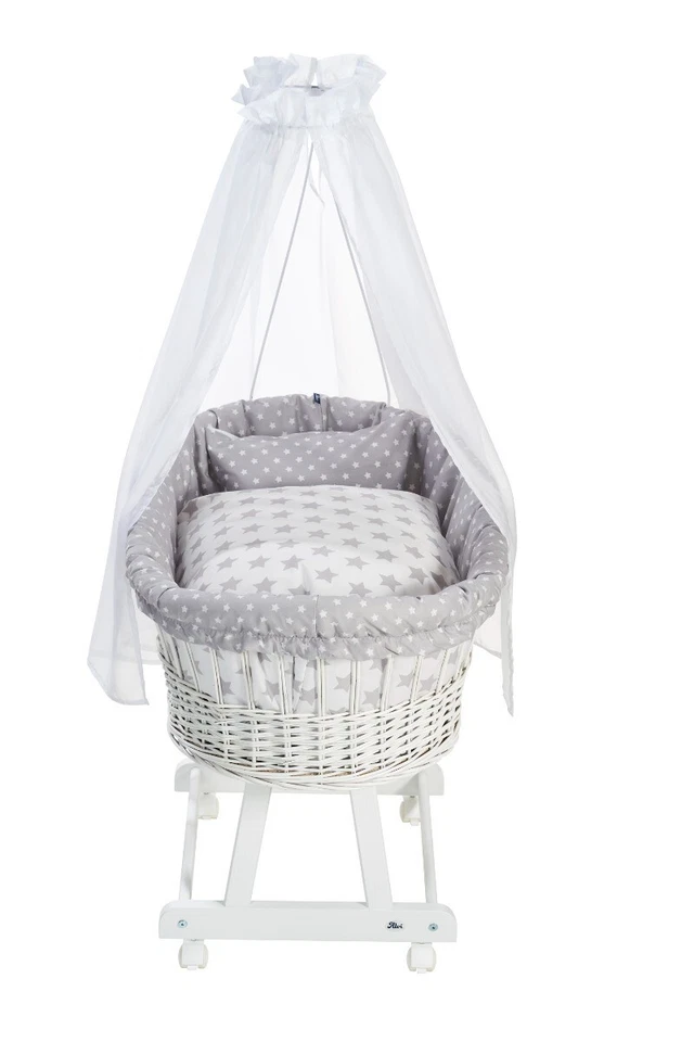 Alvi Bettset für Stubenwagen Birthe 3-teilig Stars silber 608-9 TOP