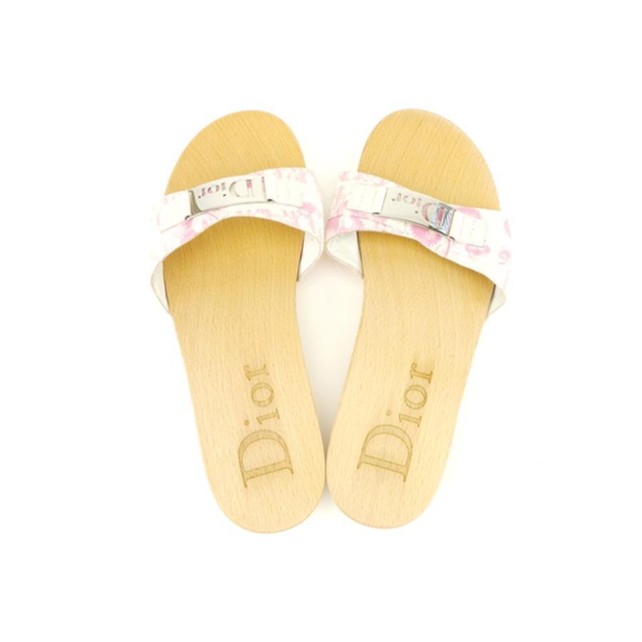美品Dior ディオール トロッター フラワー サンダル ピンク ホワイト35 Christian Dior Sandals Plate Trotter & Flower White Pink