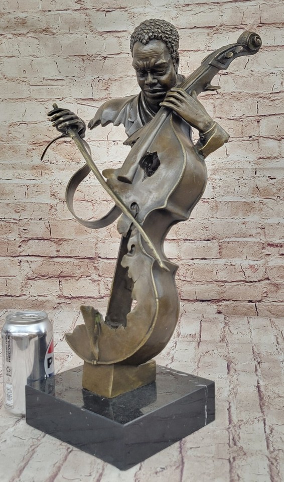 Real Large Cello Player Bronze Sculpture Musician Marble Figurine