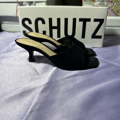 Schutz Women's Black Dethalia Suede Slip on Slides Kitten Heels Size  A1061