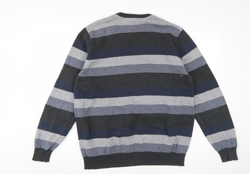 Maine New England Men's Grey Blue Striped Jumper L - Picture 2 of 12