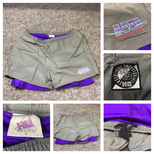 Vintage HO Sport Wasserski Shorts Größe Large LG grau lila Kordelzug