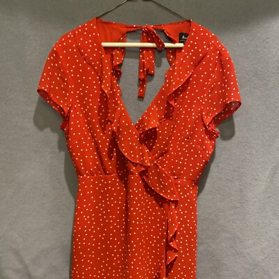 red polka dot bardot dress Bardot Women Size 8 Red Open Back Dress Ruffled Sleeveless Medium Polka Dot