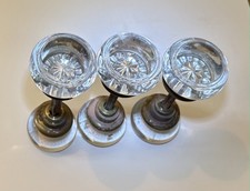 Antico pomello per porta vittoriano in vetro Starburst gambo originale - 3 set