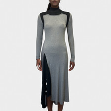 ALEXANDER MCQUEEN Grey And Black Knit Midi Dress, Size UK10