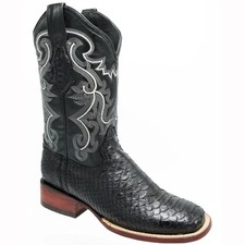 Genuine Original Exotic Python Snakeskin Square Toe Cowboy Western Boots - Black