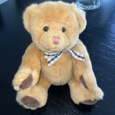 Russ Berrie Vintage Soft Classics Brown Teddy Bear Plaid Bow Stuffed Plush