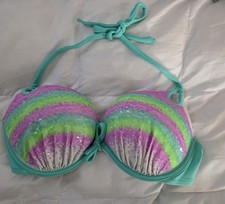 Victoria Secret Size 36 C Purple And Tral Sequin Swimsuit Top