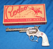 VINTAGE HUBLEY RODEO CAP GUN & BOX - BOTH IN ABSOLUTELY PERFECT CONDITION-1940s