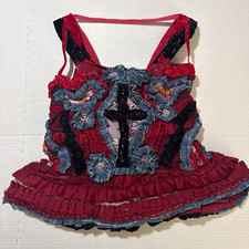 OOAK Handmade Gothic Corset Top Wearable Art Ruffle Bustier Patchwork Boho XS/S