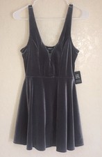 Express XS Gray Velvet Fit & Flare Dress Sleeveless V-Neck Solid Pullover
