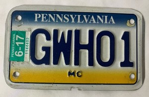 Expired Pennsylvania Motorcycle License Plate - 2000’s, GWH01, MC - Fair Cond.
