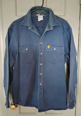 Vintage Carhartt Rugged Outdoor Wear Shirt Mens Navy Flannel Made In USA