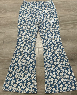 #ad AMERICAN EAGLE 70s Style Floral Flared Hippie Blue Pull On Pants Size Medium $14.50