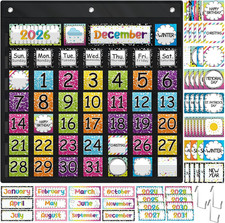 119 Pcs Classroom Calendar Pocket Chart Black Monthly Bulletin Board Set
