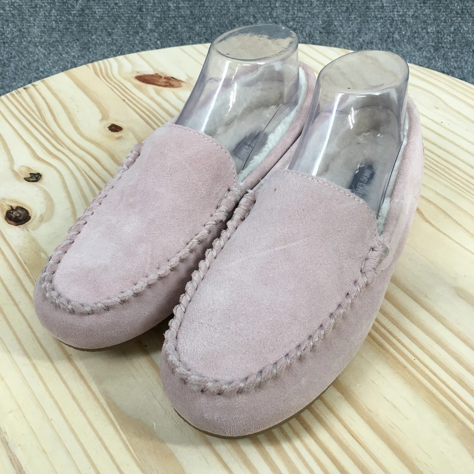 Lands' End Slipper Womens 8B Mocassin Pink Purple Leather Slip On Casual Comfort - Image 4 of 4