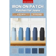 KING MOUNTAIN Iron on Patches for Jeans, 5Rolls Denim 3 20 inch, Light Grey
