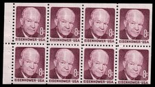 US Scott # 1395a, Dwight D. Eisenhower, Booklet Block of (8) 1971 8¢ Stamps, MNH