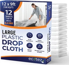 12 Pack 12 x 9 ft Extra Large Painter's Drop Cloth - Light & Durable Dust Cover