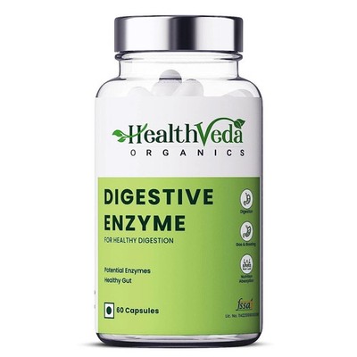 Health Veda Digestive Enzyme 60 Caps Protease, Glucoamylase for Gut Health