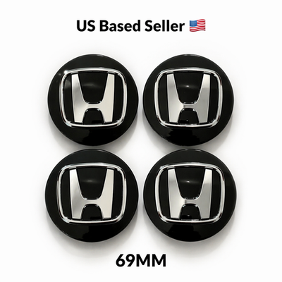 #ad Black HONDA Set Of 4 Wheel Center Caps 2.75INCH 69MM $16.78