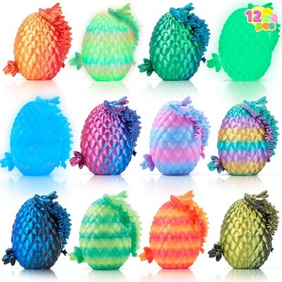 JOYIN 12 Pcs 3D Printed Dragon Eggs with Colorful Dragon Inside, Magic Articulat