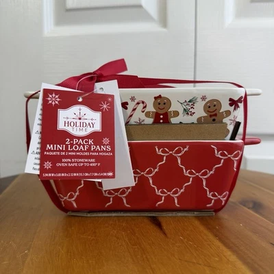 Holiday Time Keramik 2er Pack Mini Laib Pfannen Weihnachten Lebkuchen Muster Geschenke - Bild 1 von 4