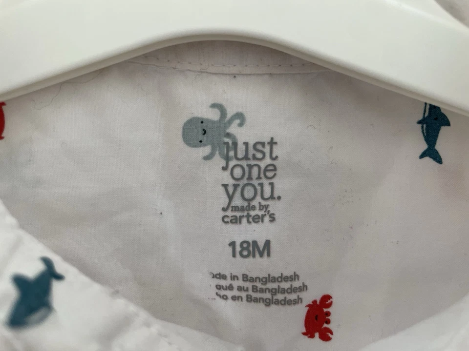 Camisa Carter's Baby Boys Colorida Criaturas Marinas 100% Algodón Abotonada Blanca 18M Foto 2 de 4