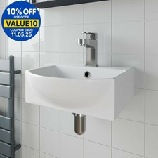 Bathroom Wall Hung Basin Hand Wash Sink 1 Tap Hole White Gloss Cloakroom Modern