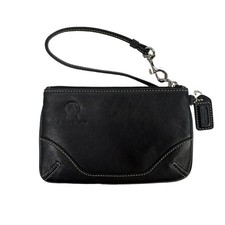 Coach Black Smooth Leather Zip Top Wristlet Personalized Logo Embossed
