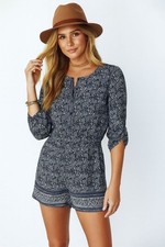 Ann Taylor LOFT Boho Cottage Core Boho 3/4 Sleeve Romper Floral Paisley Print 6