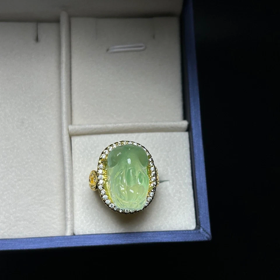 Anillo Pixiu amuleto jadeíta verde hielo natural atractivo vintage para hombres Foto 4 de 4