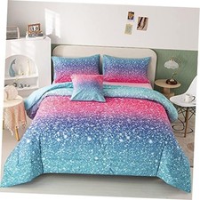 6Pcs Gradient Glitter Bedding Set for Girls Size, Colorful Twin Glitter Pink