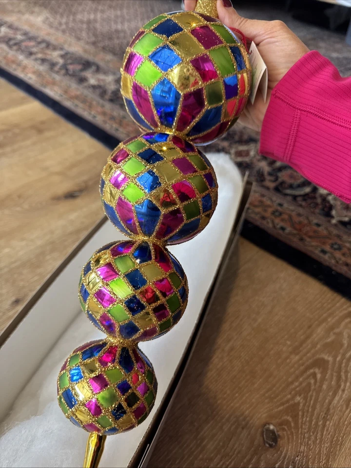 Rare 18" Christopher Radko Harlequin Quadruple Tier Ornament Finale Tree Topper - Image 4 of 4