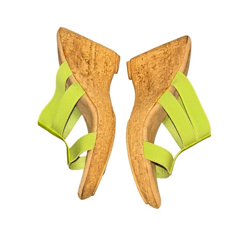 Sandalias Connie Hechas a Mano Italia Cuero Verde Brillante Cuña Plataforma Mujer 8M Foto 3 de 4